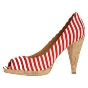 MICHAEL KORS Dubois Candy Striped Cork Soled Peep Toe Pumps Shoe 9 EUC